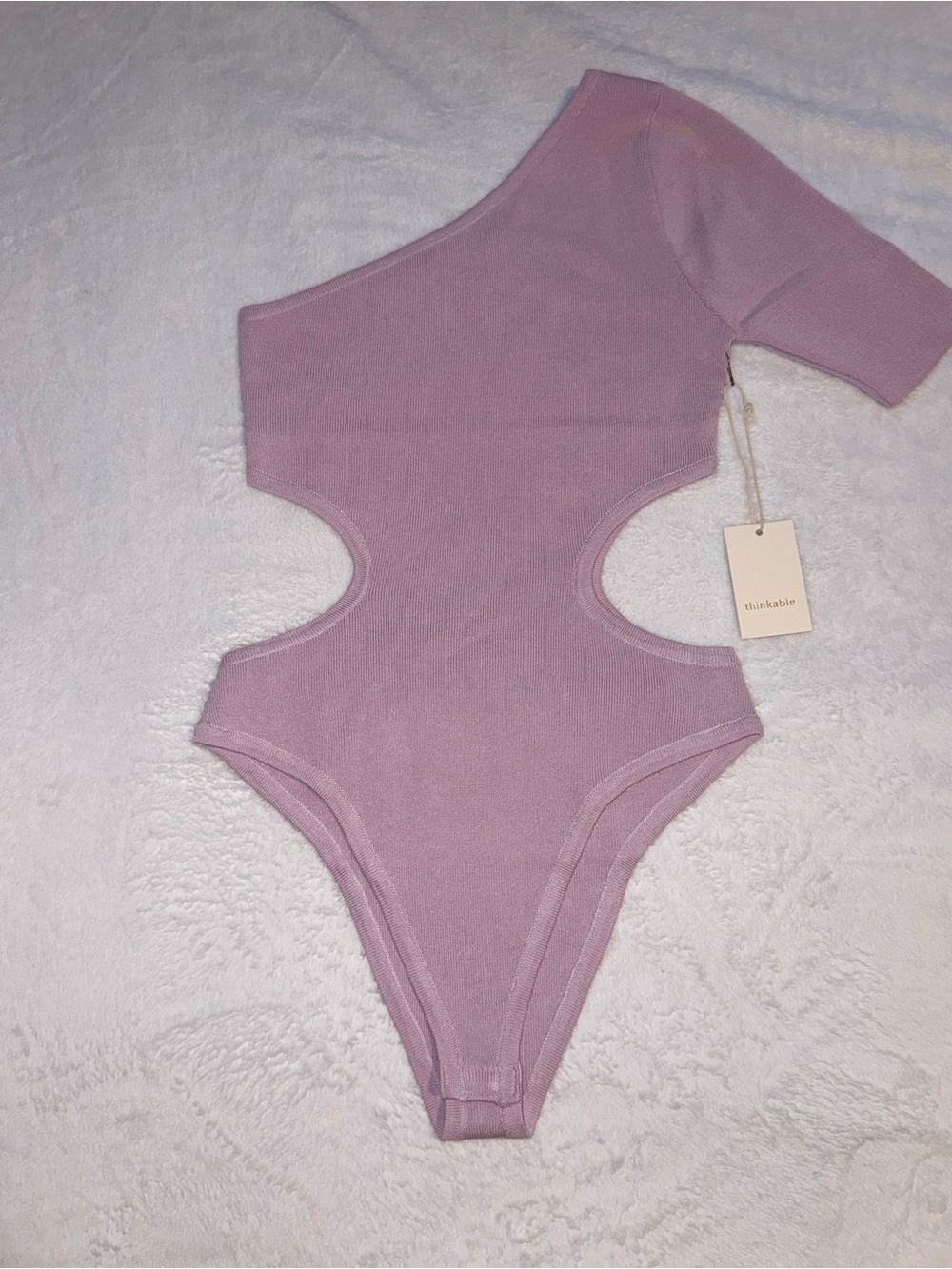 Thinkable One-Shoulder Cutout Bodysuit in Dusty Mauve Size Medium
